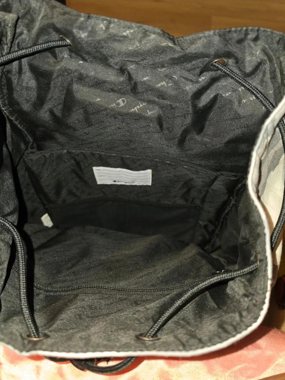 Champion Gray Camo Backpack with Red Logo